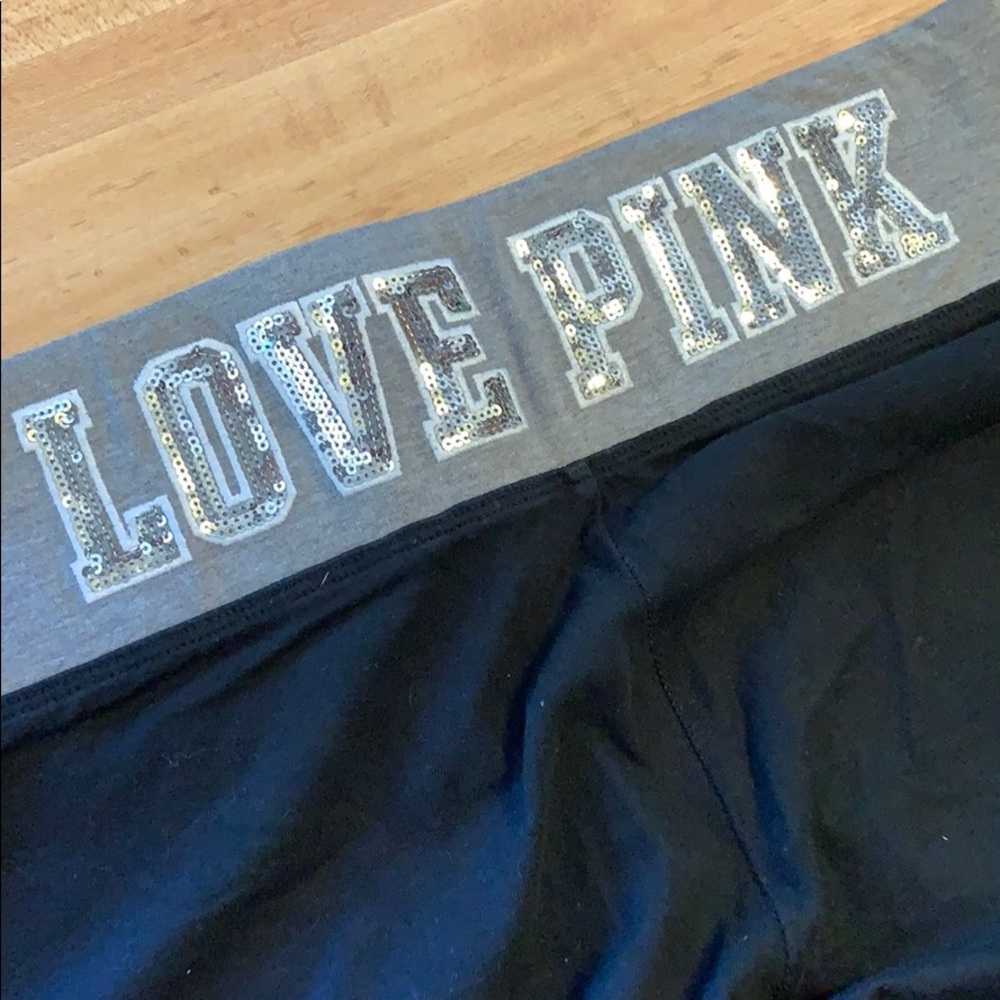 VS PINK Black Yoga Leggings w/ Roses & Bling